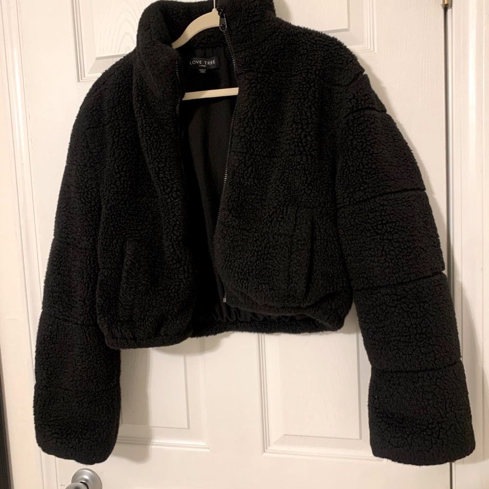 Love Tree Black Sherpa Jacket